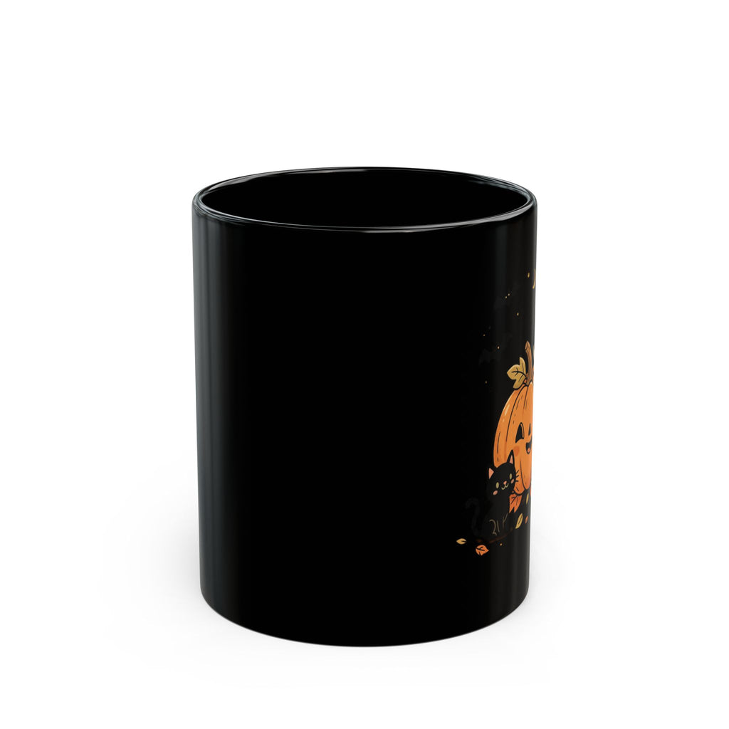 Halloween Pumpkin & Ghost Black Mug – Cute Spooky Coffee Cup (11oz/15oz)